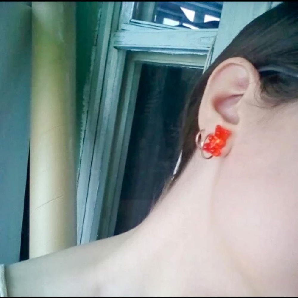 🆕 Red Gummy Bears Sterling Silver Stud Earrings - Picture 9 of 13
